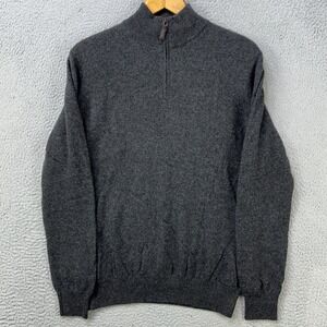 Daniel Hechter 100% 2 Ply Cashmere Sweater Pullover Men XL Gray Knit Quarter Zip